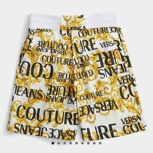 Versace Logo Baroque Lurex Print Bermuda Shorts